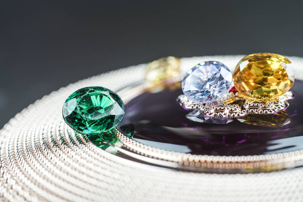 Natural Sapphire gemstone, Jewel or gems on black shine color, Collection of many different natural gemstones amethyst, - Fotó, kép