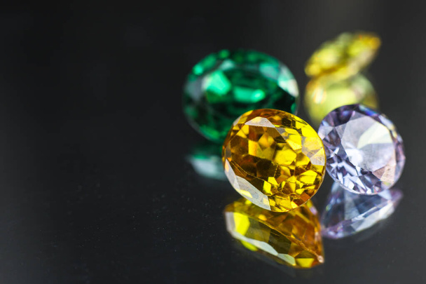 Natural Sapphire gemstone, Jewel or gems on black shine color, Collection of many different natural gemstones amethyst, - Fotografie, Obrázek