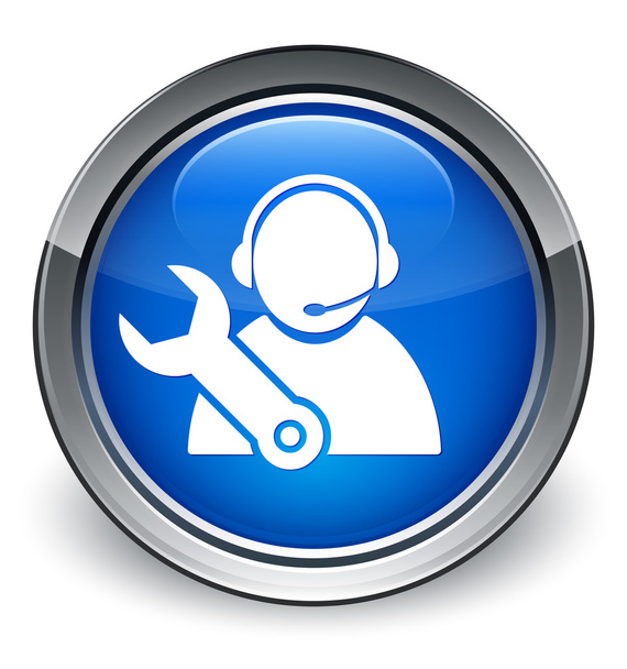 Tech wsparcie ikona lśniący niebieski przycisk - Zdjęcie, obraz