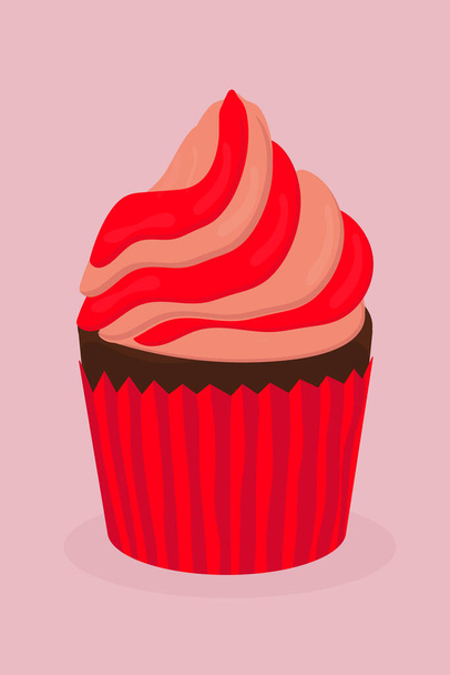 a pink strawberry cupcake muffin with cream for the holiday sweet - Vector, afbeelding