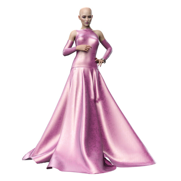 Fashion Icon Woman with Brown Hair in Shimmery Pink Dress, 3D Rendering, 3D Illustration - Foto, imagen