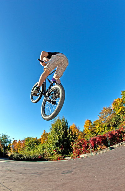 Boy going airborne with his dirt bike - Photo, Image