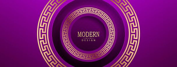 Violet texture design, round frame with gold tone border - Vecteur, image