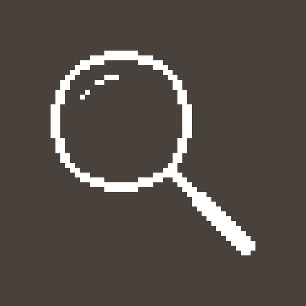 black and white simple vector pixel art sign of classic magnifier with handle - Vecteur, image