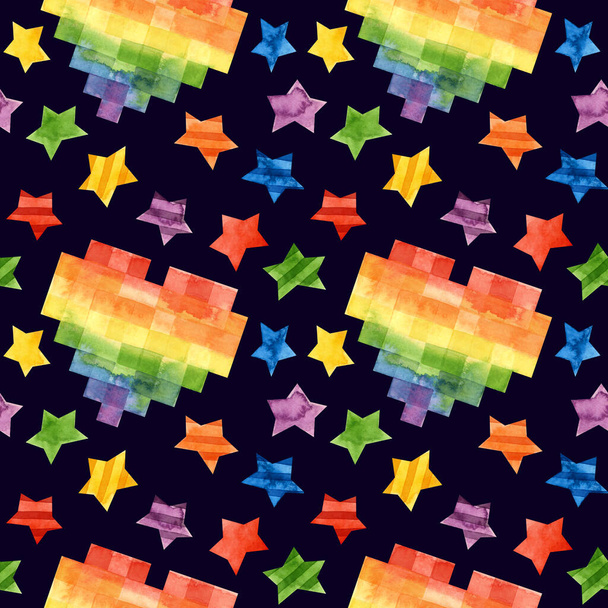 LGBT pride month seamless pattern. LGBTQ art, rainbow clipart for pride stickers, posters, cards. Watercolor clipart. - Photo, Image