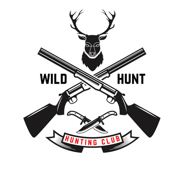 Emblem template of hunting emblem with deer head. Design element for logo, label, sign, poster, t shirt. Vector illustration - Vector, afbeelding