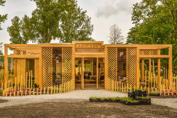 Almere, Netherlands, May 2022. The Bangladesh pavilion, made of bamboo, at Floriade, Horticulture Expo 2022. . High quality photo - Photo, Image