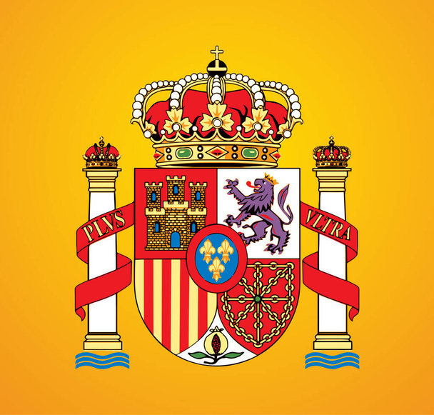 Szekrény sárga piros szín espana madrid város föld heraldika ünnep nap háború egység forma nézet fehér szöveges hely. Kézzel rajzolt vonal művészet elvont espagne köztársaság béke zászlós címke jelvény design készlet - Vektor, kép