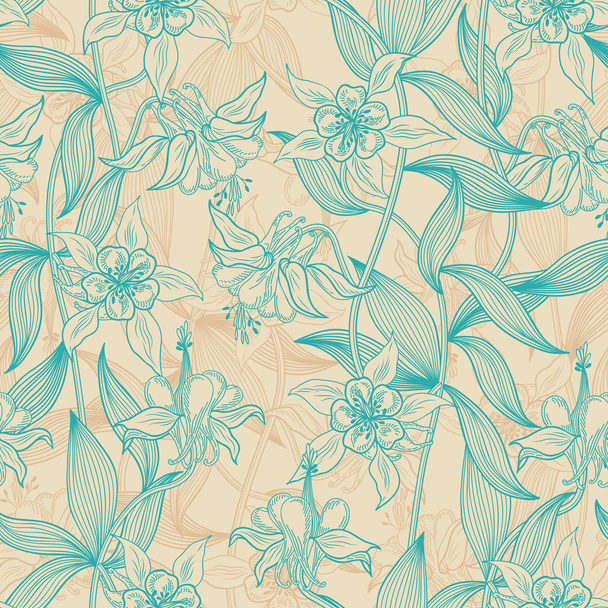 Pattern with hand made flowers - Vector, afbeelding