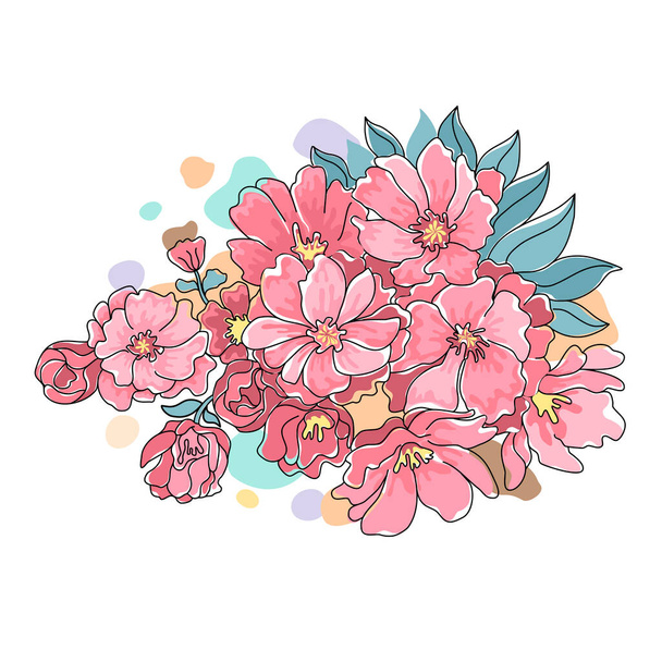 Flower vector illustration designed in bright colors Doodle style on white background for cards, backgrounds, poscard, posters, gifts, spring themed decorations, and more  - ベクター画像