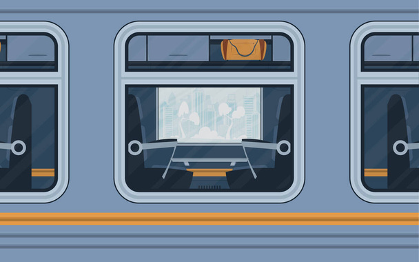Windows Train. Electricity outside. Cartoon style. Flat style. - Вектор,изображение