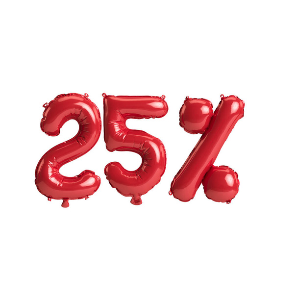 3d illustration red balloons shape 25% isolated on white background - Φωτογραφία, εικόνα