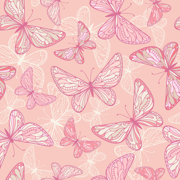Pattern with pink butterflies. - Вектор,изображение