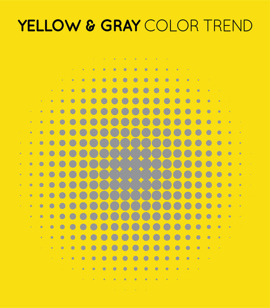 Círculo de color de moda amarillo y gris en medio tono, patrón de punto medio tono, ilustración vectorial. - Vector, Imagen