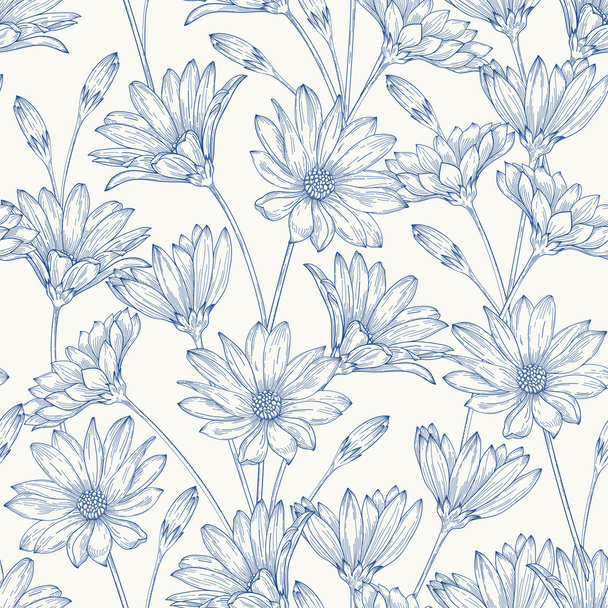 Pattern with blue daisies - Vector, Image