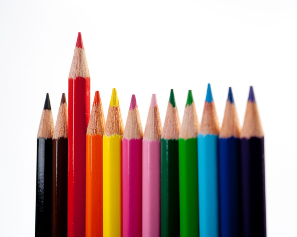 Close-up of multicolor pencils. Red pencil - Photo, Image