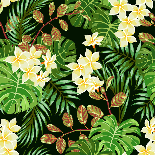 Tropical leaves and flowers - Διάνυσμα, εικόνα