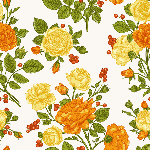 Pattern with roses and berries - Vektori, kuva