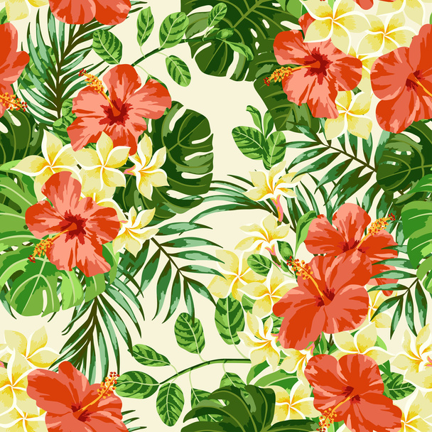 Tropical leaves and flowers - ベクター画像