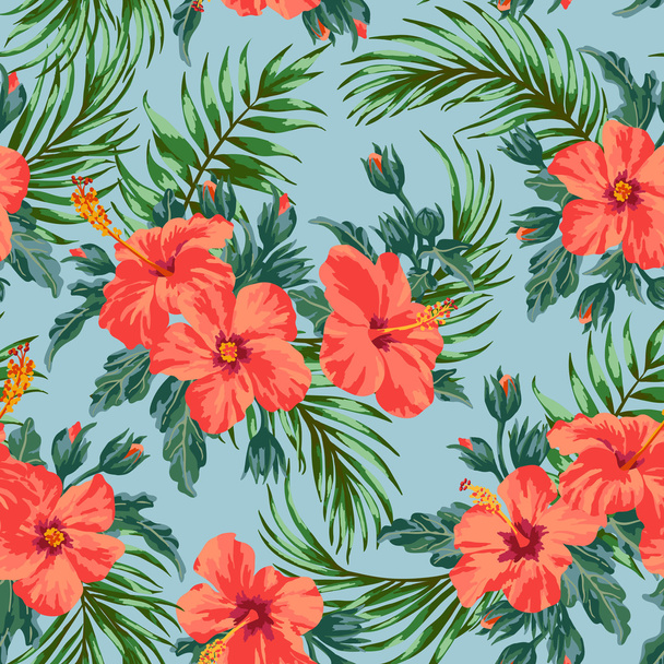 Tropical leaves and flowers - Vector, Image