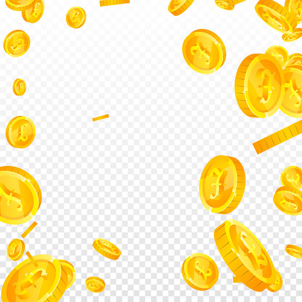 British pound coins falling. Extraordinary scattered GBP coins. United Kingdom money. Vibrant jackpot, wealth or success concept. Vector illustration. - Vector, Image
