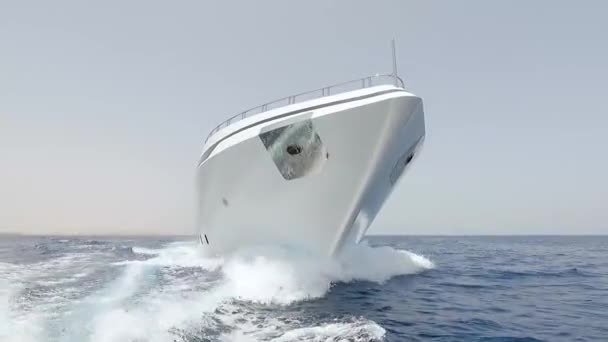 Luksusowy prywatny jacht motorowy w toku na tropikalnym morzu z fali łuku - Materiał filmowy, wideo