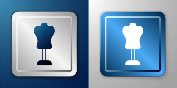 White Mannequin icon isolated on blue and grey background. Tailor dummy. Silver and blue square button. Vector - Vector, Imagen