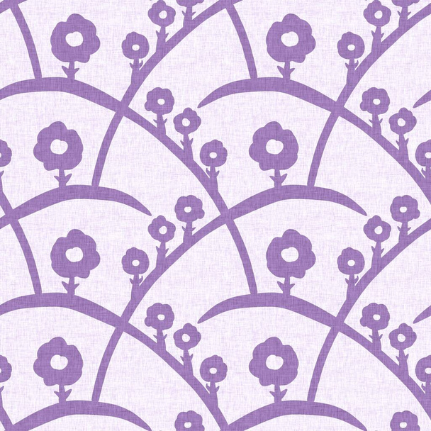 Gender neutral purple flower seamless raster background. Simple whimsical 2 tone pattern. Kids floral nursery wallpaper or scandi all over print. - Fotografie, Obrázek