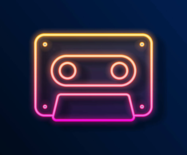 Glowing neon line Retro audio cassette tape icon isolated on black background. Vector - Vector, Image