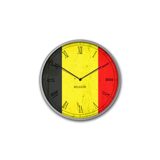 Wall clock in the color of the Belgium flag. Signs and symbols. Isolated on a white background. Design element. Flags. - Fotoğraf, Görsel