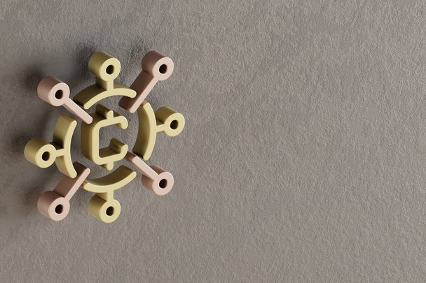 美しい抽象的なイラストグレーの壁の背景にあるゴールデン暗号化トークンのシンボルアイコン。3Dレンダリングイラスト。デザインの背景パターン.  - 写真・画像