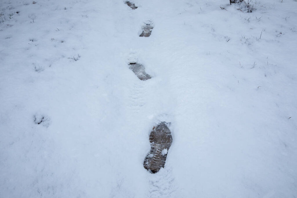 Traces of boots in fresh snow - Zdjęcie, obraz