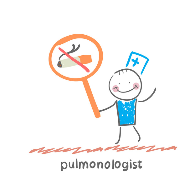 Пульмонолог с плакатами
 - Вектор,изображение