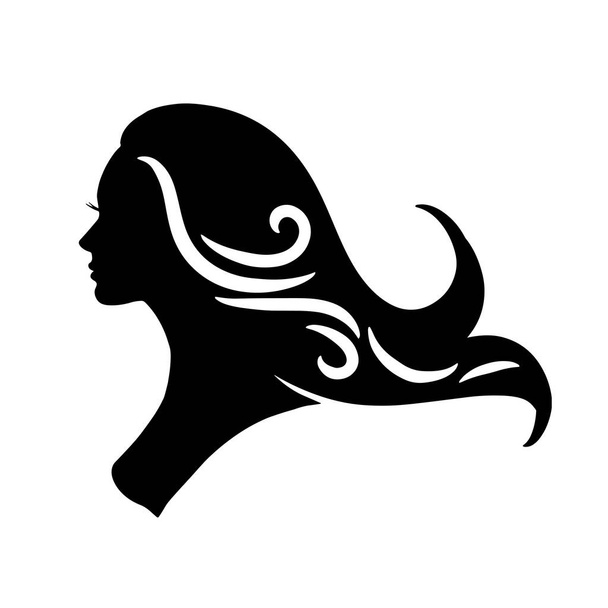 silueta de mujer con hermoso cabello es perfecto para el cabello y el logotipo del salón de belleza - Vector, imagen