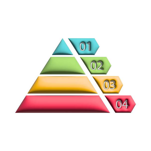 Pyramid infographic 3D. Triangle hierarchy data segments. Business illustration isolated on white. - Photo, image