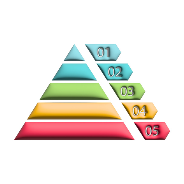 Piramide infographic 3D. Driehoek hiërarchie gegevens met 5 segmenten. Zakelijke illustratie geïsoleerd op wit. - Foto, afbeelding