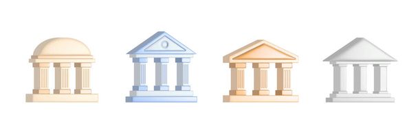 Banca set di edifici 3D. Architettura greca antica con collezione di colonne. Simbolo del museo. Illustrazione isolata su bianco. - Foto, immagini
