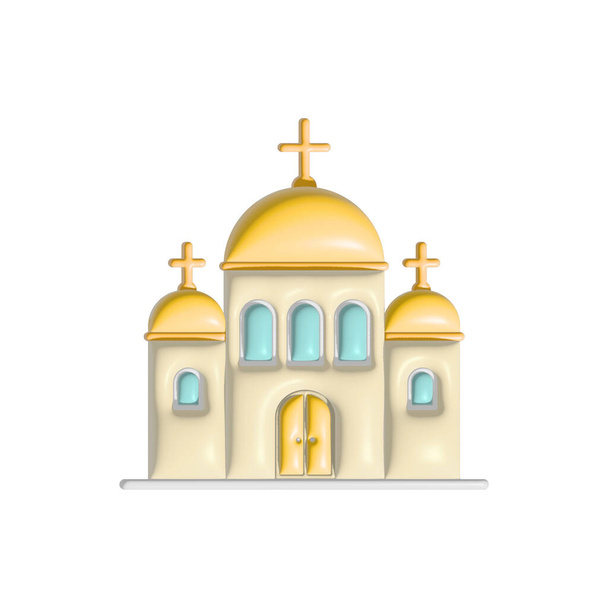 Church 3D icon. Cute religion building. Front view. Plasticine effect. Illustration isolated on white. - Photo, Image