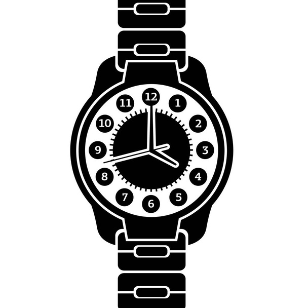 Mano de los hombres clásico icono del reloj de pulsera. Reloj de pulsera aislado ilustración en negro. Tiempo estilo simple logotipo detallado vector ilustración aislado - Vector, Imagen