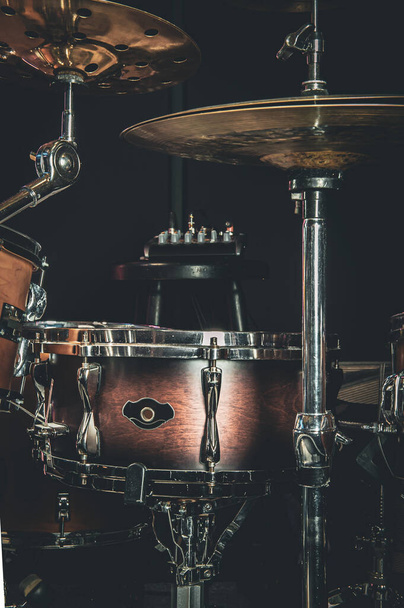 Close-up, part of a drum kit on a blurred background. - Photo, Image