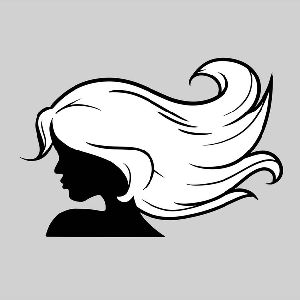 silueta o icono de una hermosa mujer con hermoso cabello que fluye que es muy adecuado para ser utilizado como logotipo de un salón o cuidado del cabello - Vector, imagen