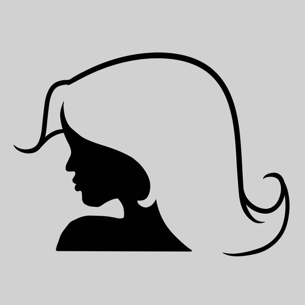 sylwetka lub ikona pięknej kobiety z pięknymi pływającymi włosami, który jest bardzo nadaje się do stosowania jako logo salonu lub pielęgnacji włosów - Wektor, obraz
