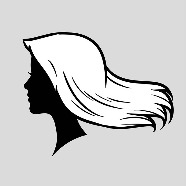 silhueta ou ícone de uma mulher bonita com belo cabelo fluindo que é muito adequado para ser usado como um logotipo do salão ou cuidado do cabelo - Vetor, Imagem