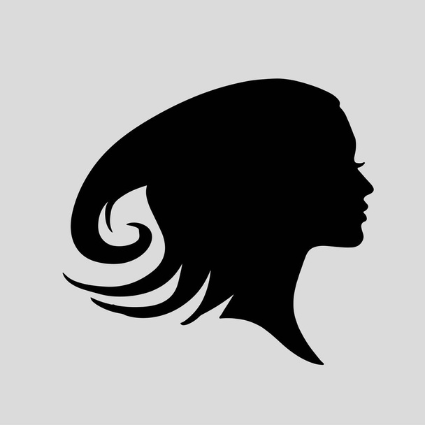 silhouette or icon of a beautiful woman with beautiful flowing hair which is very suitable to be used as a salon logo or hair care - Vektor, obrázek