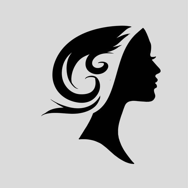 sylwetka lub ikona pięknej kobiety z pięknymi pływającymi włosami, który jest bardzo nadaje się do stosowania jako logo salonu lub pielęgnacji włosów - Wektor, obraz