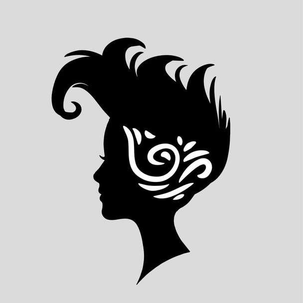 silhueta ou ícone de uma mulher bonita com belo cabelo fluindo que é muito adequado para ser usado como um logotipo do salão ou cuidado do cabelo - Vetor, Imagem
