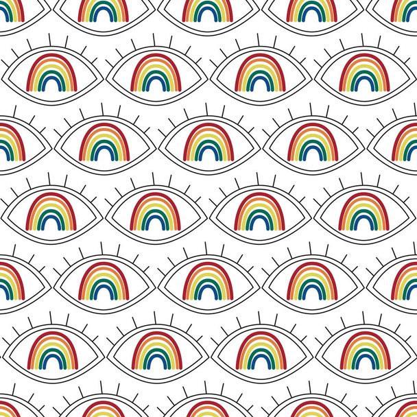 Simple minimalist eyes with rainbow. Mystic symbol in the eye seamless pattern. Eyeball vector illustration design. Repeatable pattern textile - Διάνυσμα, εικόνα