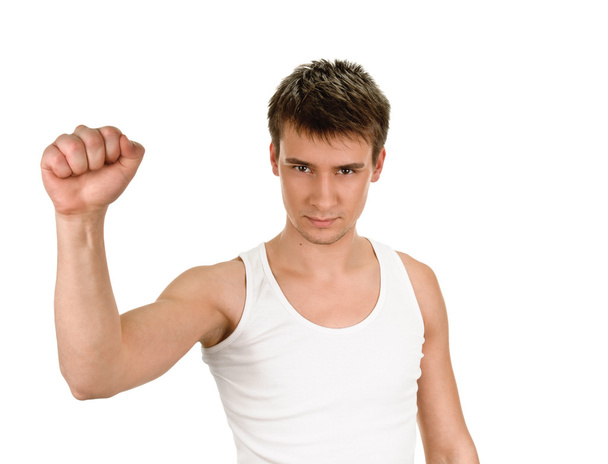 Exited young man raising clenched fist arm - Photo, image