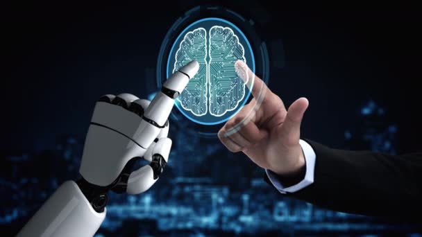 Robot futuriste intelligence artificielle éclairant concept de technologie IA - Séquence, vidéo