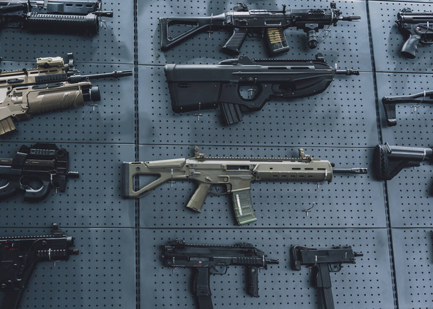 Collection of rifles and carbines on the wall - Foto, Imagen